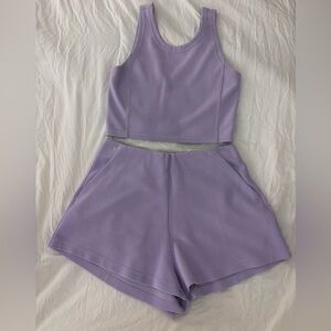 Lululemon Purple Ribbed Softstreme Cropped Tank and High Rise Short 2”